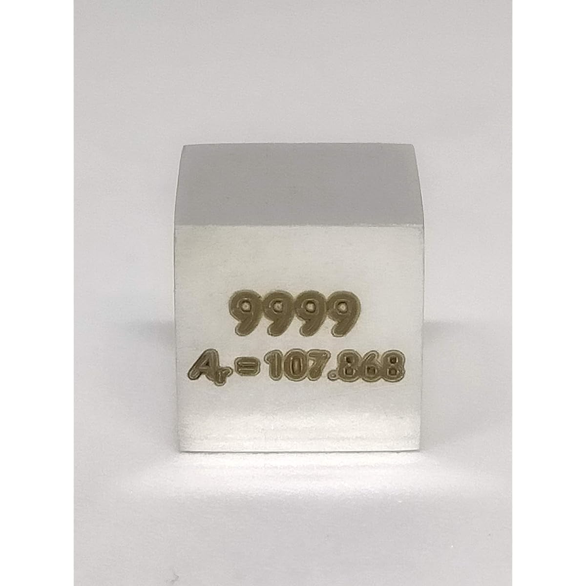 Elemental specimen Silver Ag (10mm cube, stamped A, mirror finish)