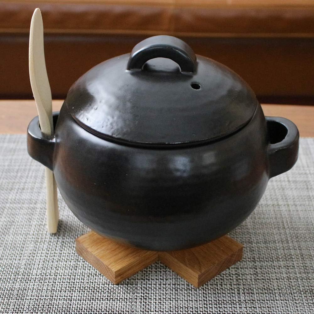 &NE Banko-yaki rice pot, 3 cups, with bamboo rice paddle, white NMT-065-WH