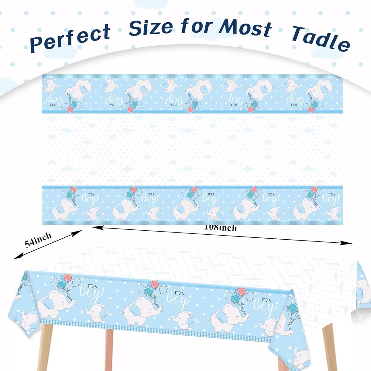 3 Pieces Baby Shower Party Tableware for Boys Party Table Cover for Boys Blue Elephant Theme Oh Baby Tableware Baby Shower Party Decorations Supplies 154X108 Inch