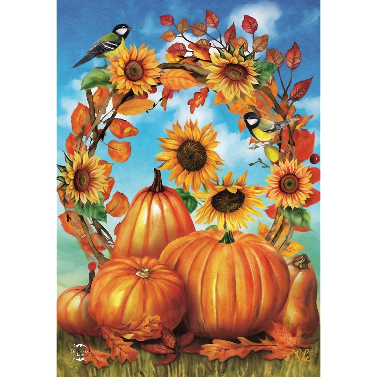 Autumn Wreath Still Life Fall House Flag 40" x 28" Briarwood Lane