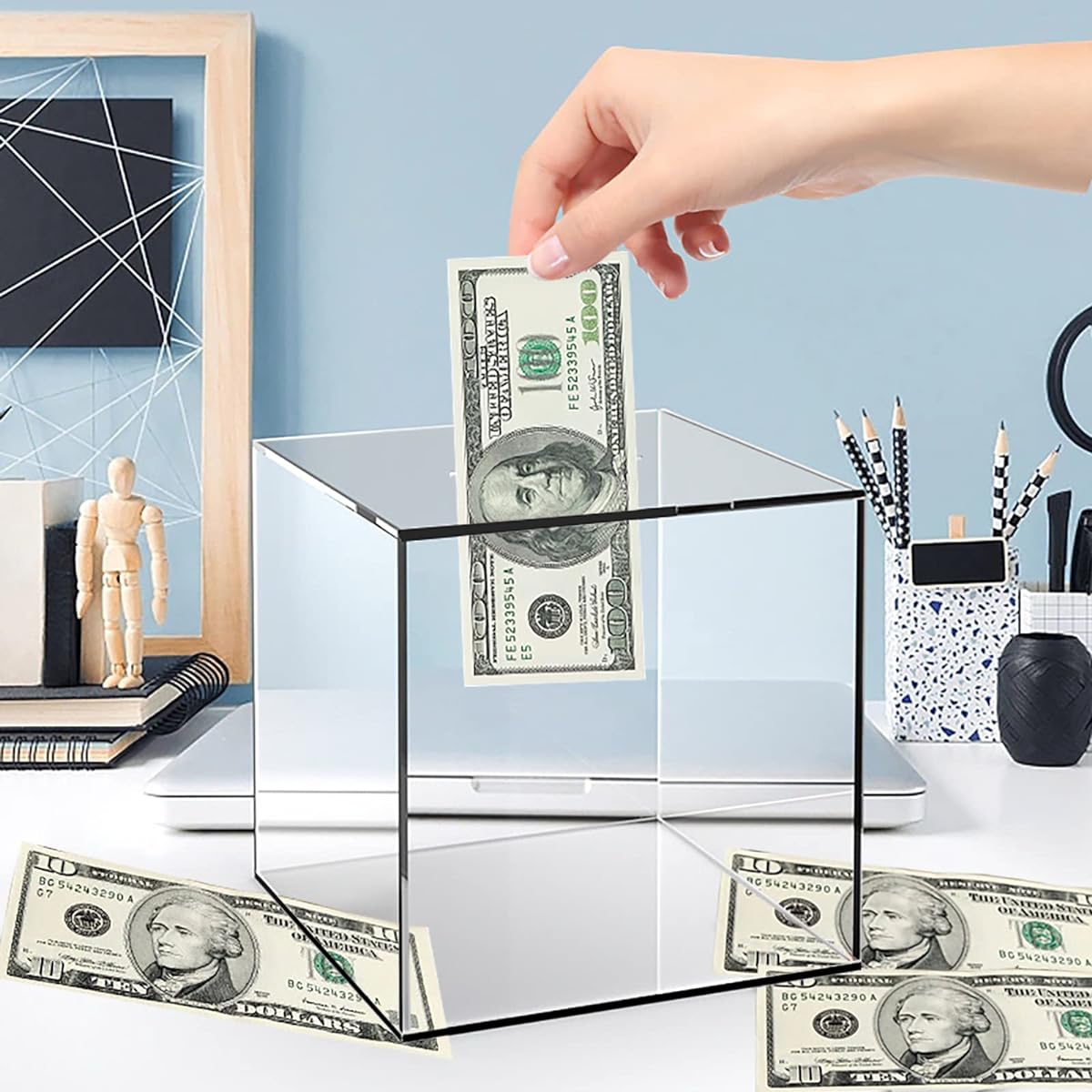 Unopenable Piggy Bank Clear Acrylic Money Box for Adults/Kids Unopenable Money Box Piggy Bank Money Box Jar Box Money Tips Change Box Helps You Budget and Save (12 x 12 x 12 cm)
