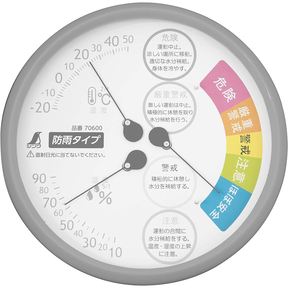 Shinwa Sokutei Thermohygrometer F-3LII Red 15cm Heatstroke Warning Round Rainproof Type 70600