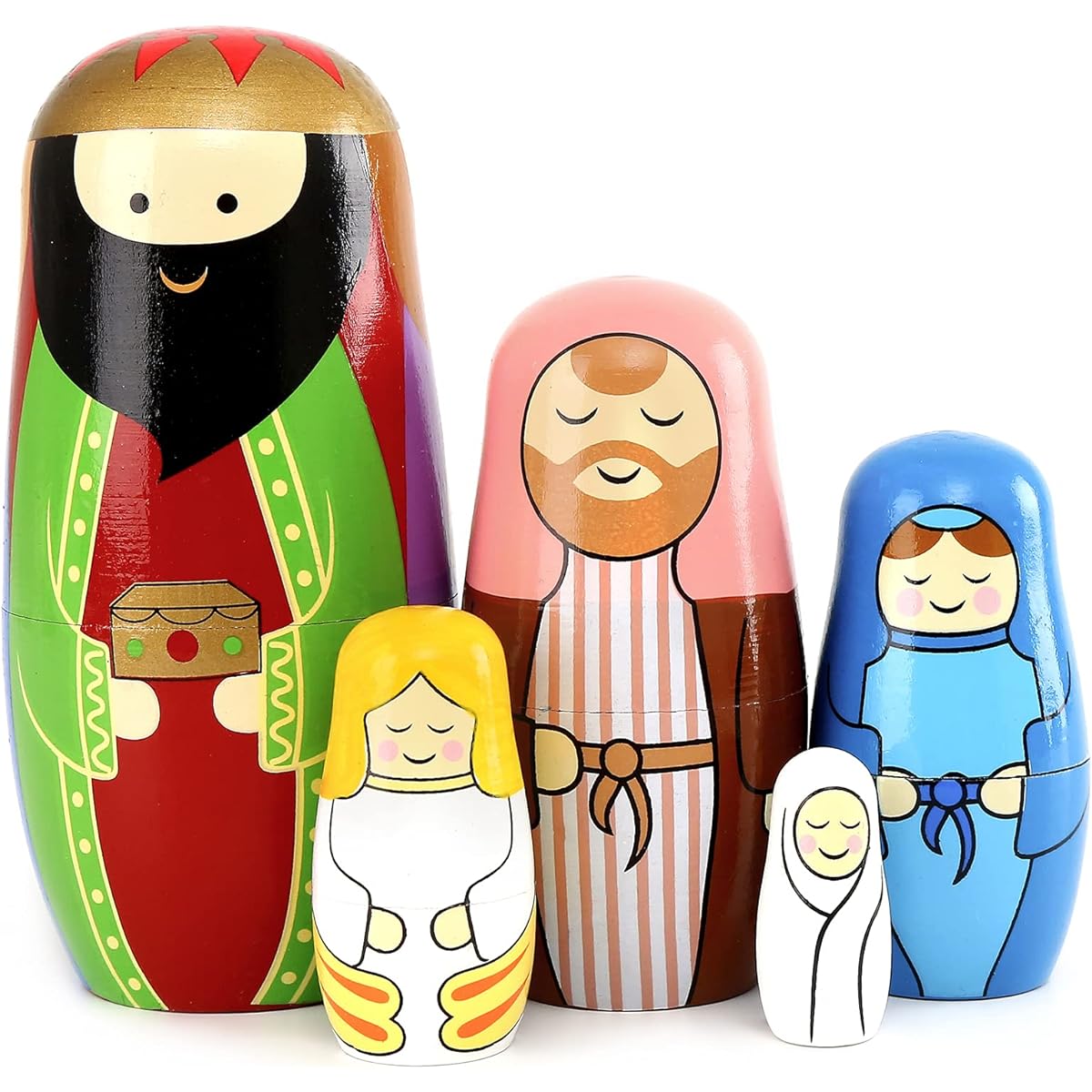 Bgraamiens Nesting Dolls Russian Matryoshka Wooden Stacking Dolls for Children Handmade Toys (Holy Family)