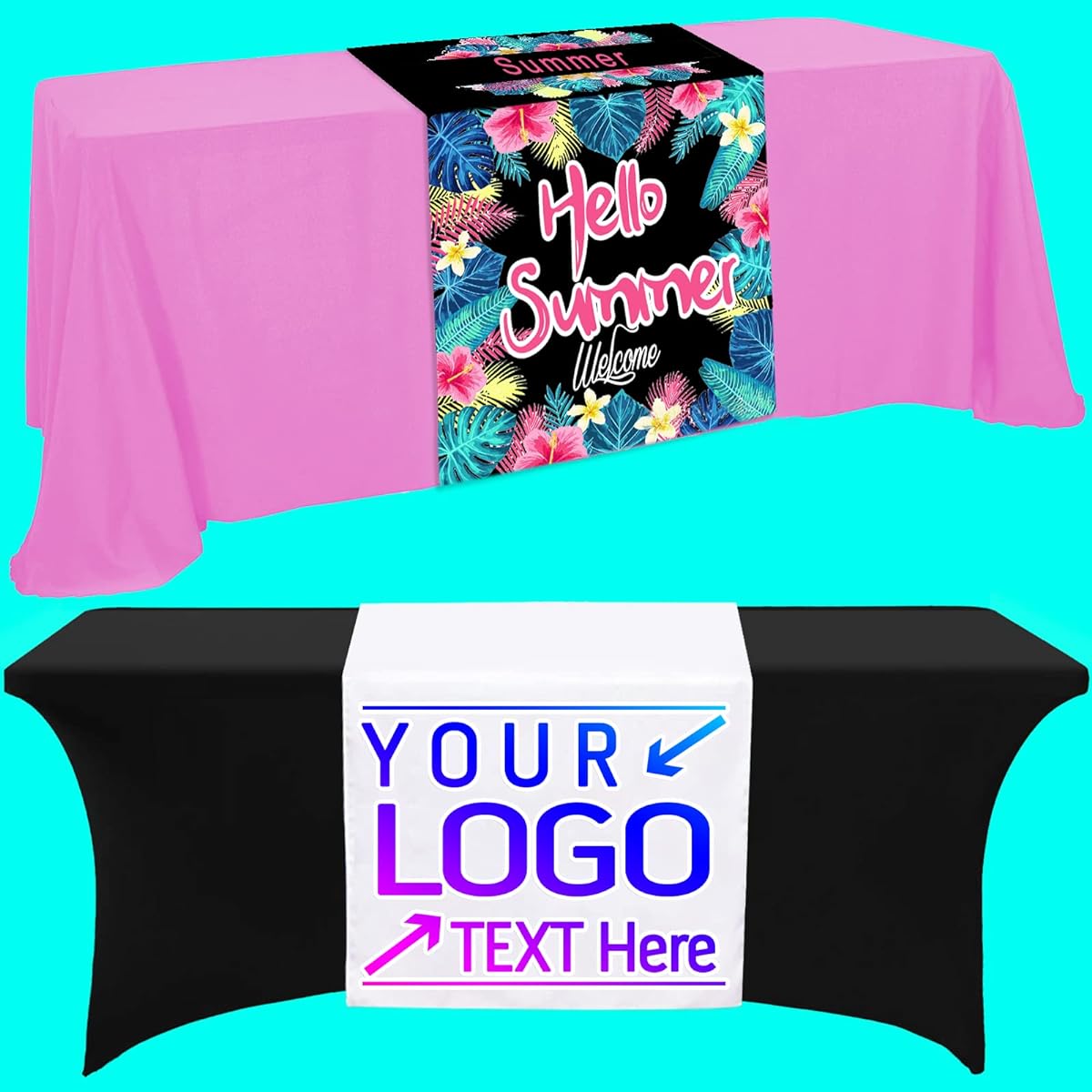 Custom Table Runner with Business Logo Text up to 36"x72" Personalized Logo Table Runner for Business Vendors Wedding Birthday 13"x72"