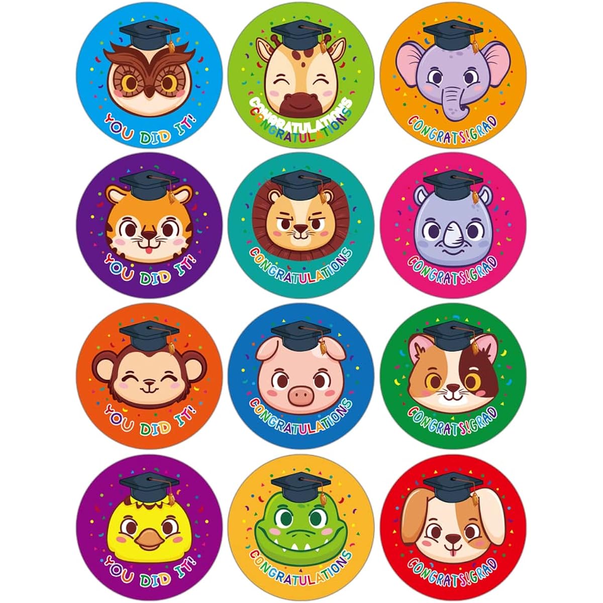 D4DREAM Graduation Stickers for Kids Cute Animals