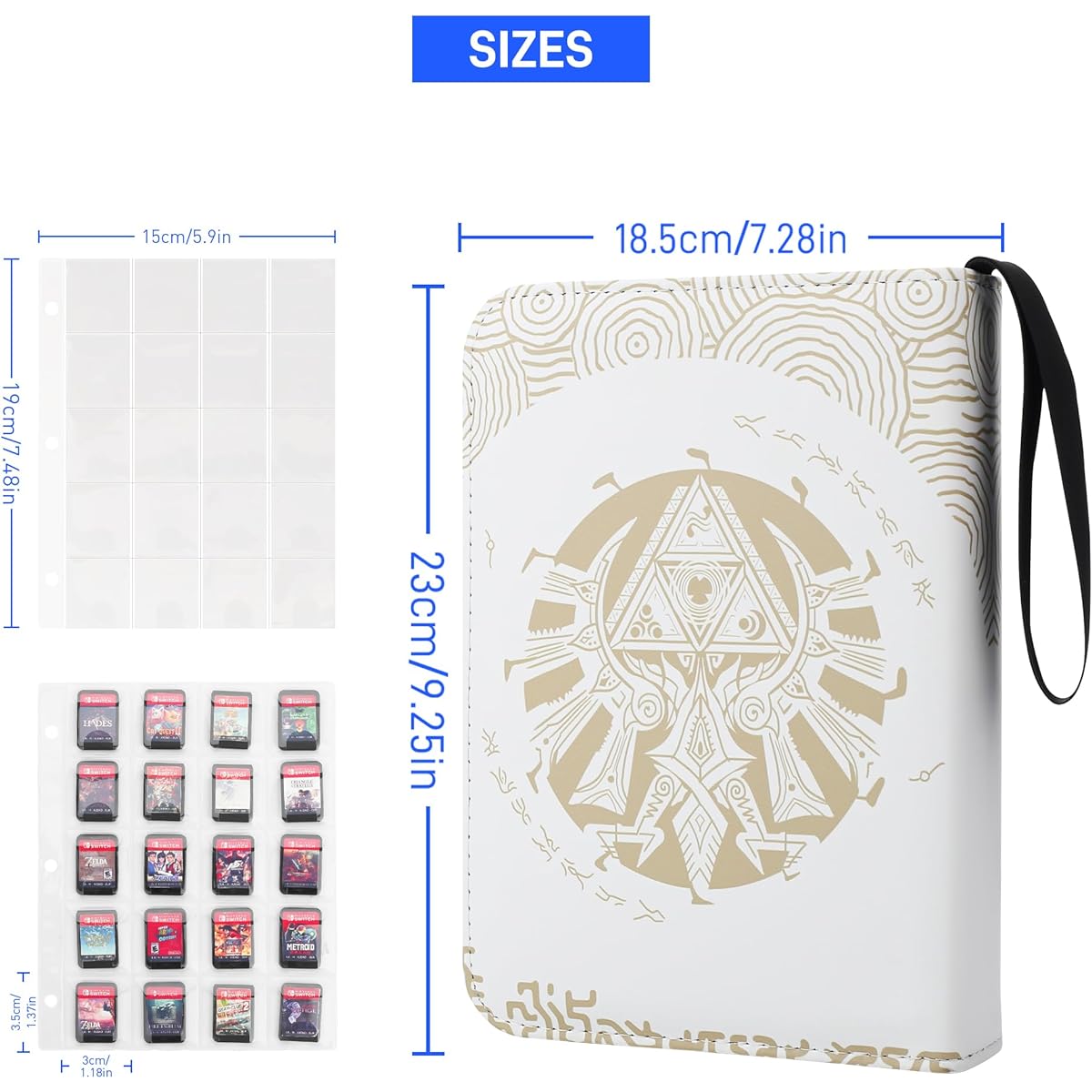 RHOTALL 300 Pocket Card Binder Holder for Tears of the Kingdom Mini Cards, Animal Crossing Mini Cards, Trading Album Display Holder for Amibo Cards, Game Cards, SD Cards