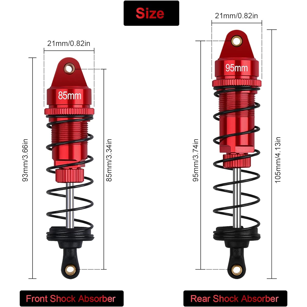 RC Shock 4pcs 85mm Front Shock & 95mm Rear Shock Absorber Set Update Parts Compatible with 1/10 1/12 WLtoy Kyosho Tamiya Losi RC Buggy/Rally Racing Car (Red)