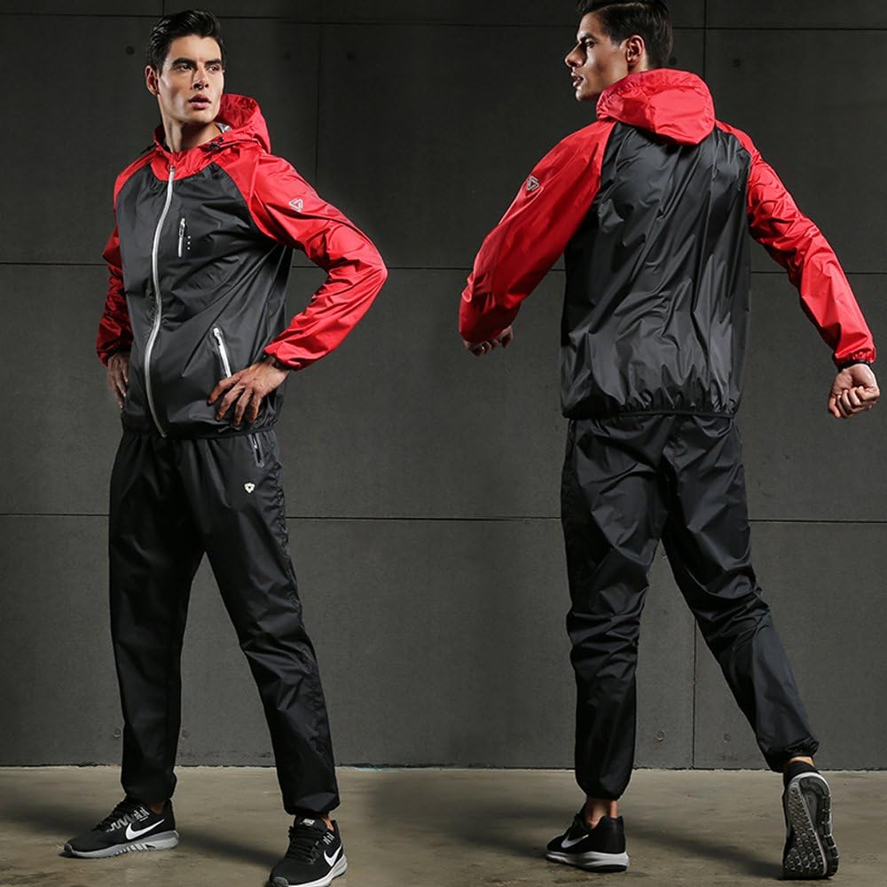 MOECAT Sauna Suit Men's Diet Men's Sweating Shirt Sports Training Wear Top and Bottom Set [5 Sizes x 4 Colors]