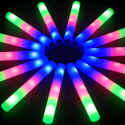 50pcs LED Foam Sticks Colorful Flashing Effects 16" Glow in the Dark Giant Fans Foam Glow Sticks Bulk Party Supplies for Weddings Adult/Kids Birthdays Halloween Holiday Parties