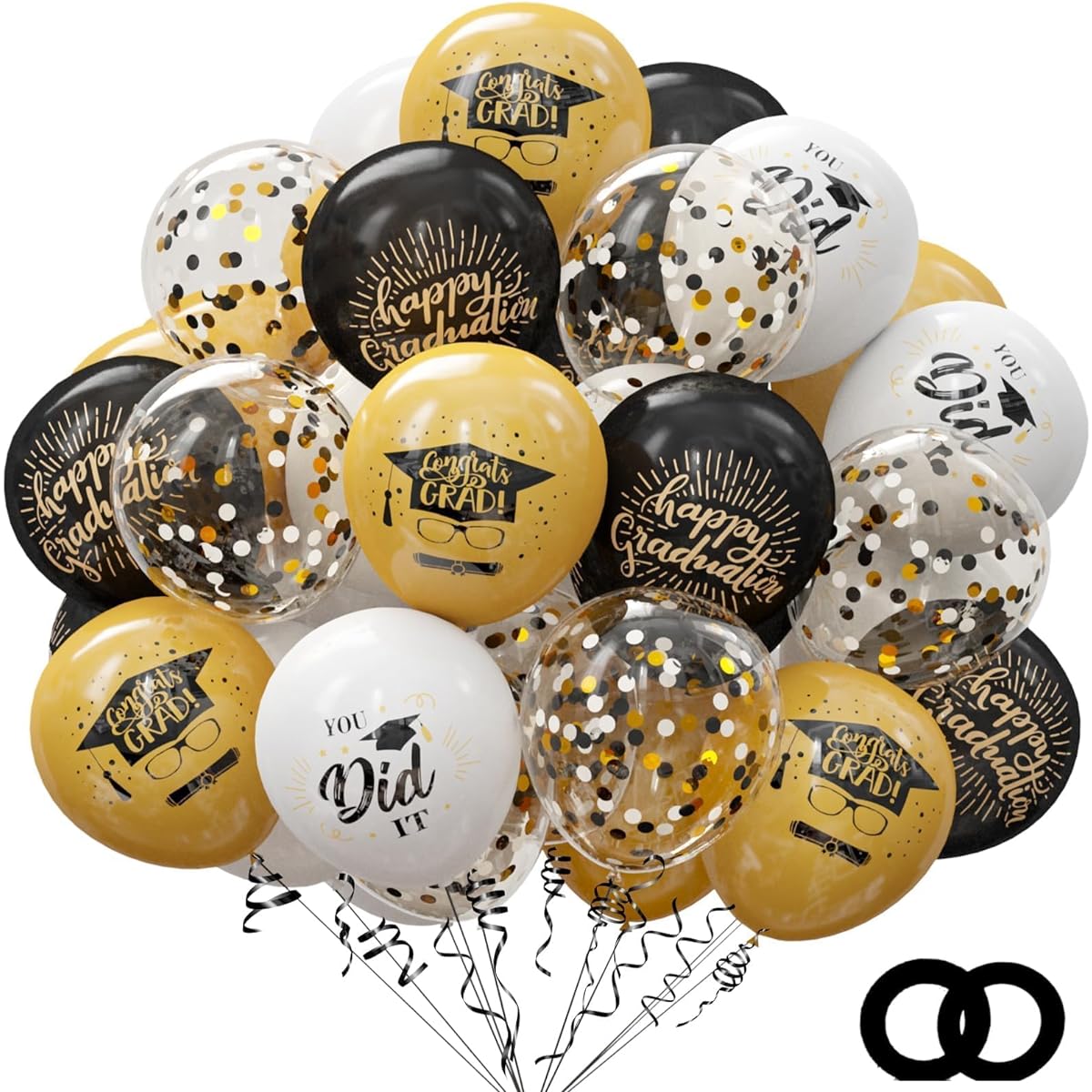 Graduation Party Decoration Balloons Set 75 Pack - 12 Inch Black Gold Graduation Balloons with Balloon Ribbon Graduation Party Decorations Supplies