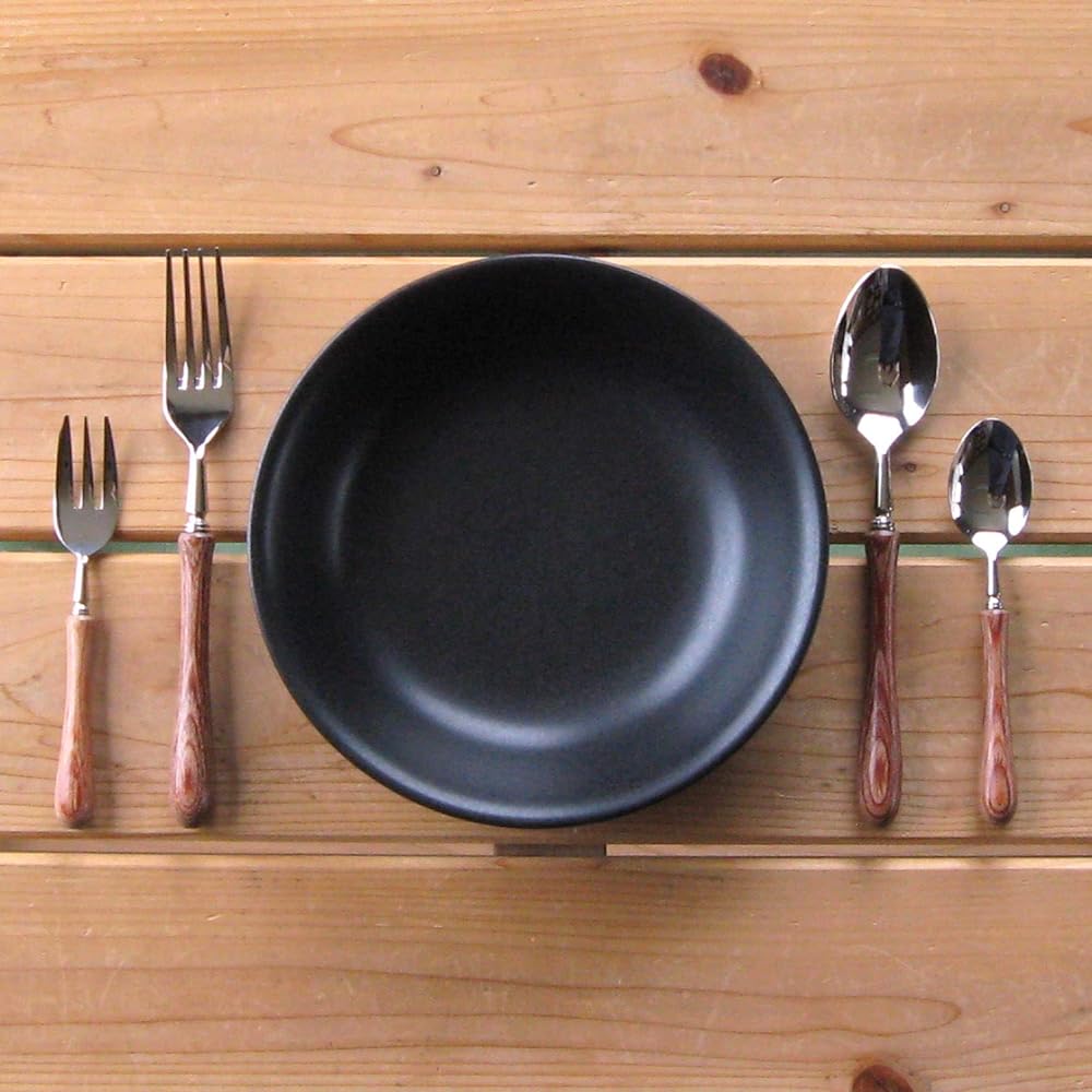 Nagao Tsubamesanjo Boston Dinner Cutlery Set of 4, 18-8 Stainless Steel, Laminated Reinforced Wood, Made in Japan