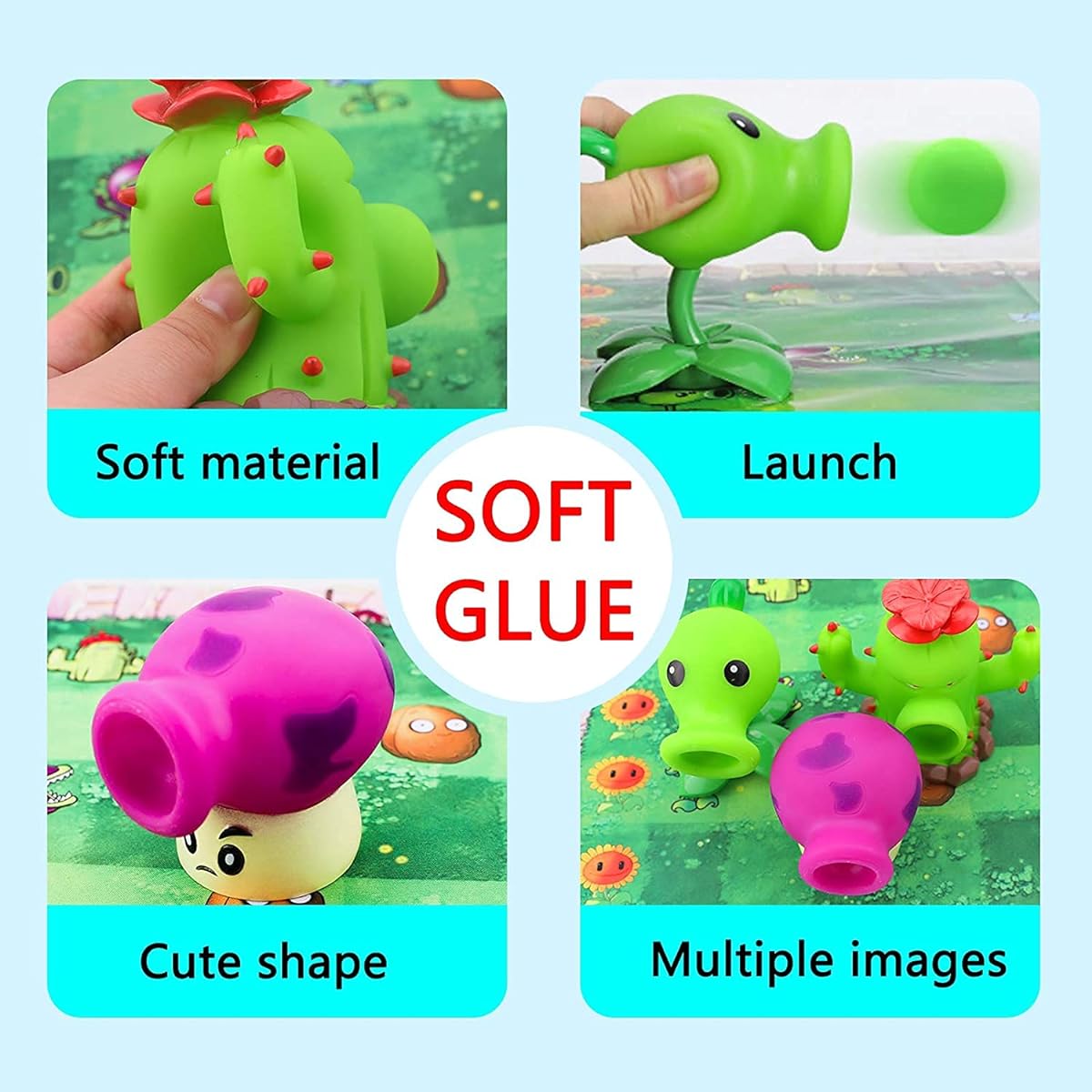 Maikerry 5pcs PVZ 2 Series Toy Doll Character Soft Vinyl Hard Plastic Launchable Figures, Great Gift for Kids and Fans, Birthday and Christmas Party