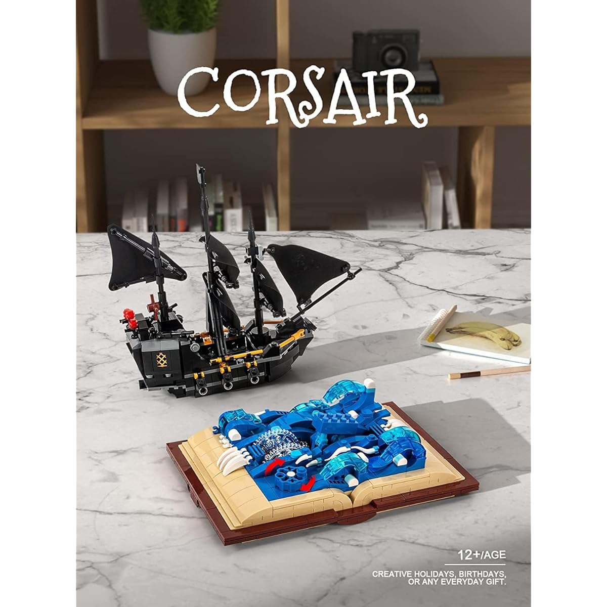 DAHONPA Black Ship Building Blocks Set Book Theme Display Kit (919 Pieces) Gift for Kids and Adults