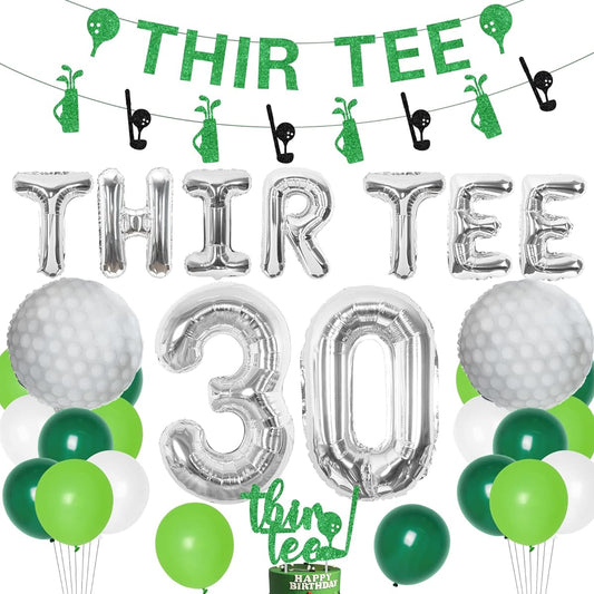 30th Birthday Decorations for Men - Golf 30th Birthday Decorations Green Balloons 3rd Birthday Glitter Cake Topper Banner Golf Foil Balloons 30th Birthday Party Golf Theme Decorations