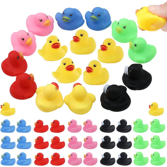50 Pack Multicolor Mini Rubber Ducky Float Ducks Baby Bath Toy, Great for Jeep Ducking, Shower, Birthday Party, Carnival Game