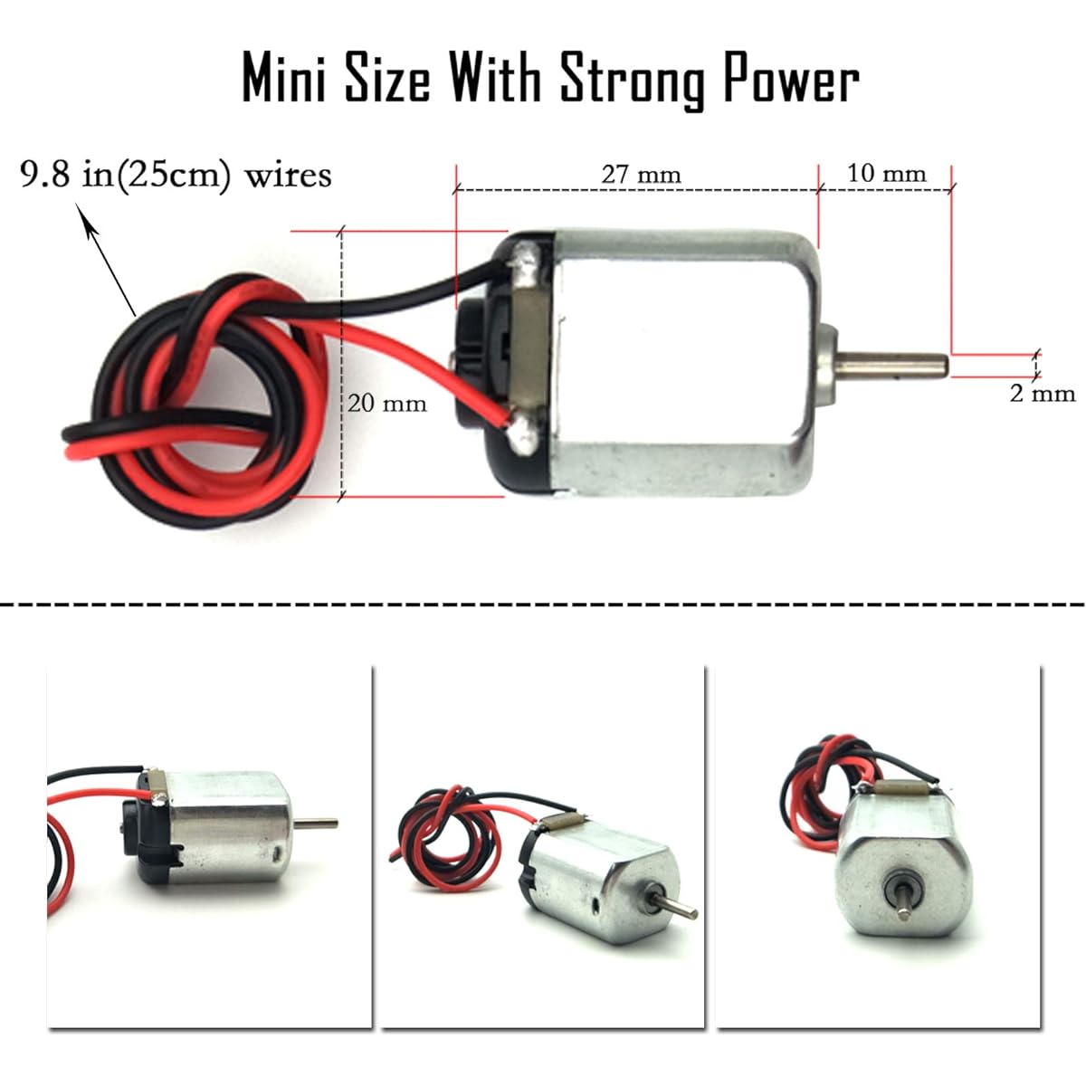 EUDAX DIY 15pcs Rectangular DC Motor Small Electric 1.5-3v 24000rpm with Motor Mounting Bracket Holder and 9.8" Lead Wire for Toys