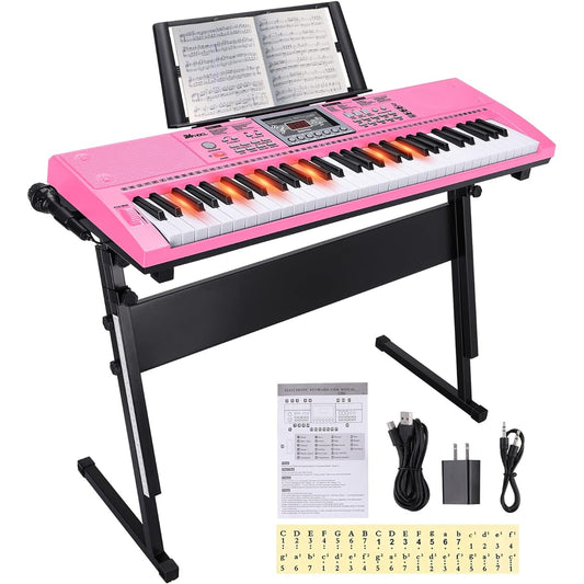 24HOCL 61 Key Premium Electric Keyboard Piano for Beginners with Built-in Stand and Dual Speakers/Microphone/Headphones/Stand/Display Panel