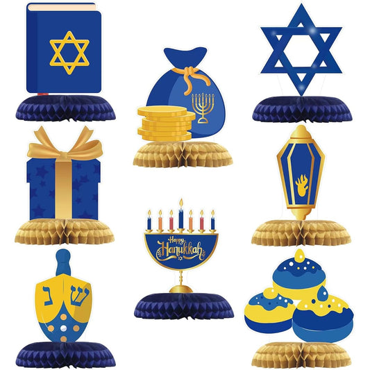 8 Pieces Happy Hanukkah Table Decoration Menorah Dreidel Table Centerpiece Star of David Chanukah/Hanukkah Party Wedding Birthday Party Baby Shower Honeycomb Centerpiece
