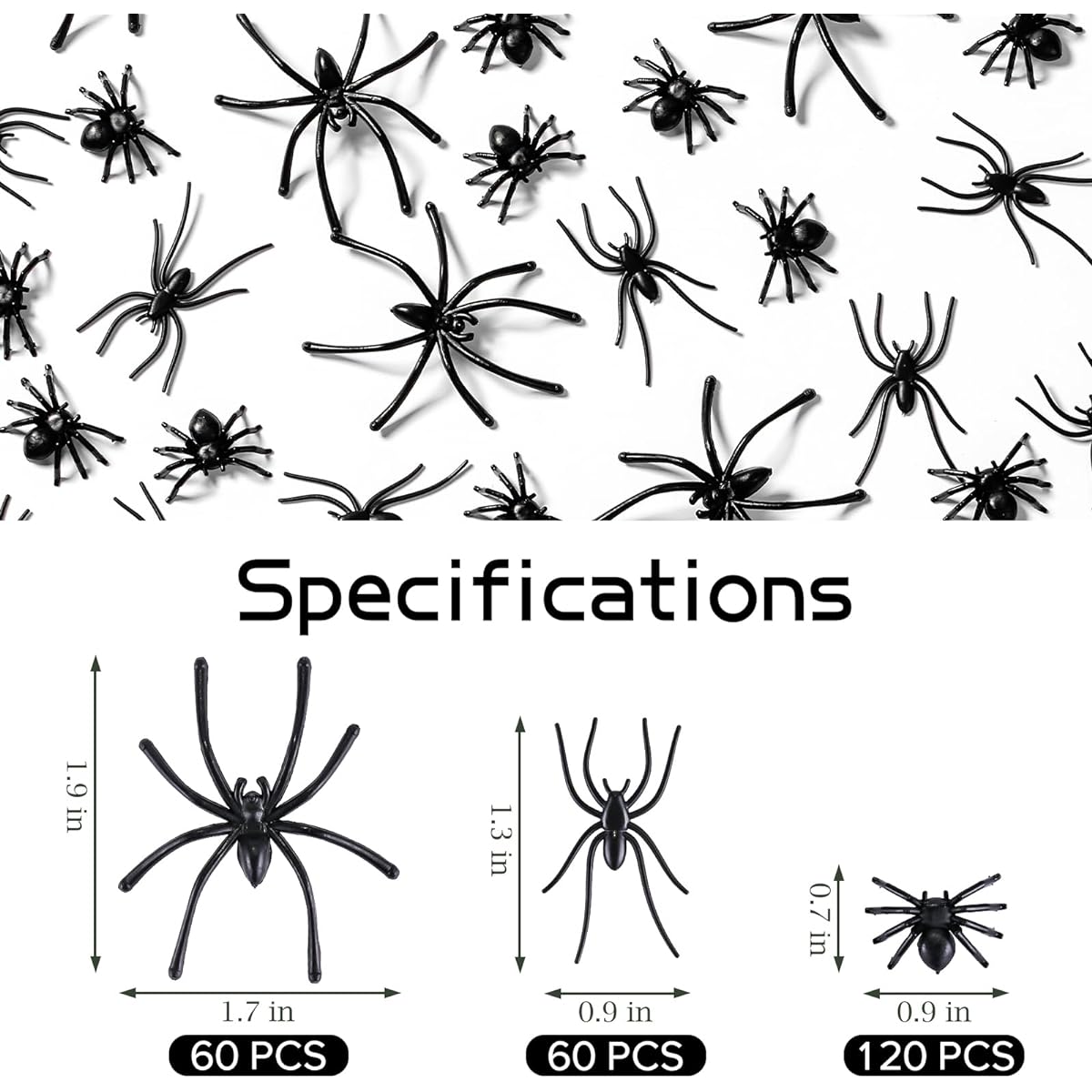 FUSHENMU 240pcs Realistic Plastic Spiders 3 Sizes Small Black Fake Spider Prank Props Halloween Home Party Decoration Supply