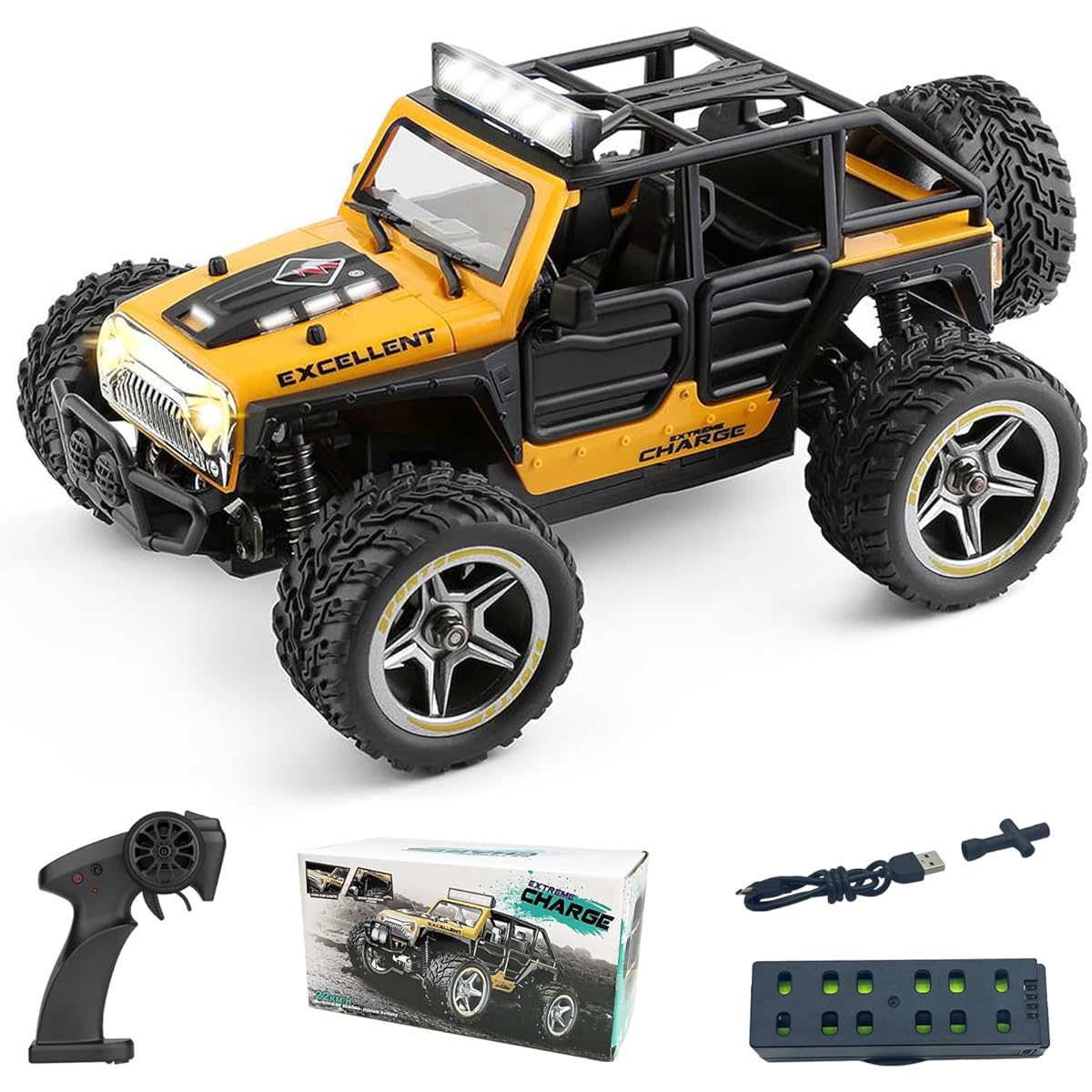 222201 RC Car 1/22 RC Car 22km/h RC Truck Drift RC Car 130 Brush Motor RC Drift Car Yellow 2.4GHz Remote Control Car LED Car