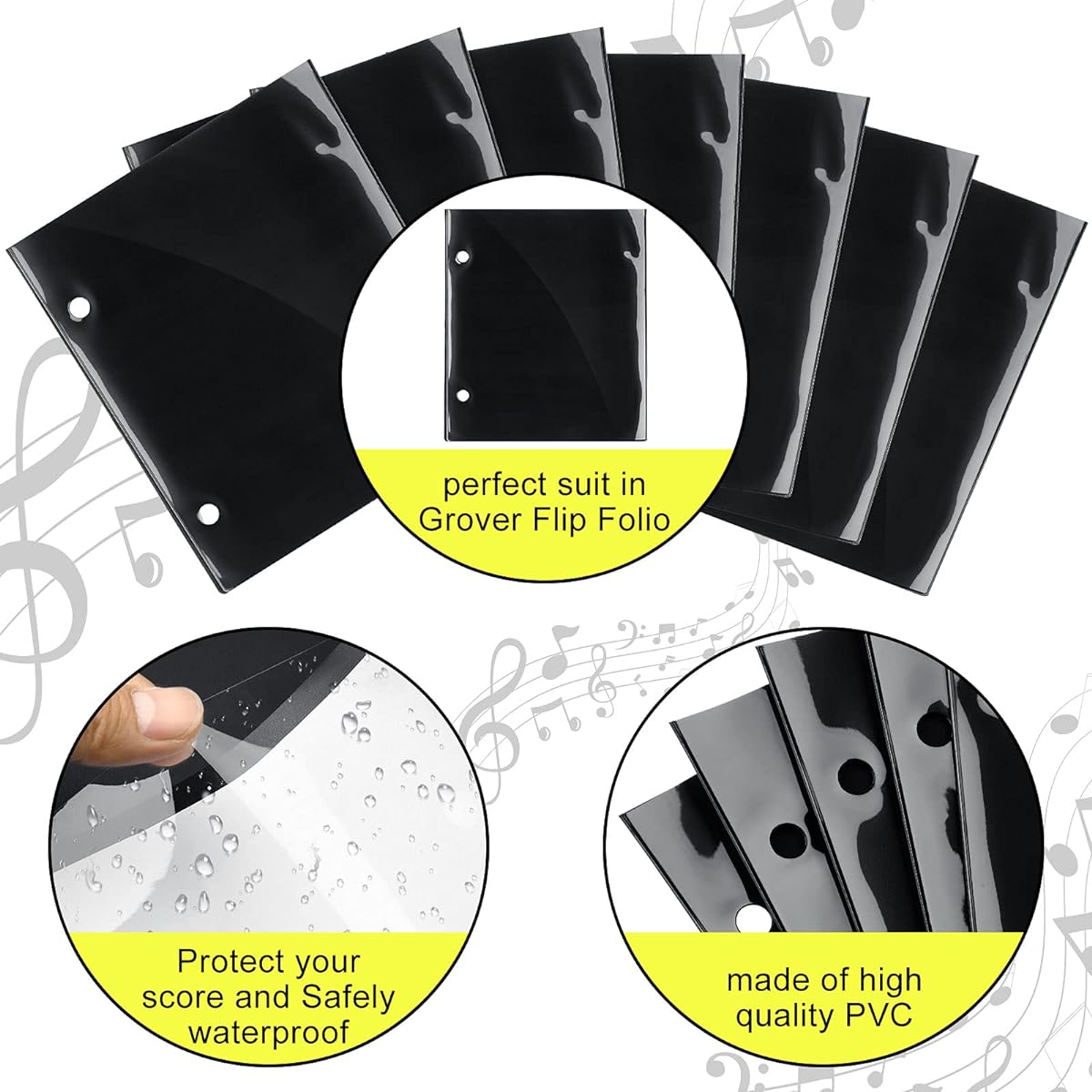 Flip Folio Marching Band Music File Holder Sheet Musical Flip Folder 2 Hole 7.5 x 6.3 Inch PVC Flip Folder Pages Waterproof Window Pages Holds Sheet Music Files (Black)