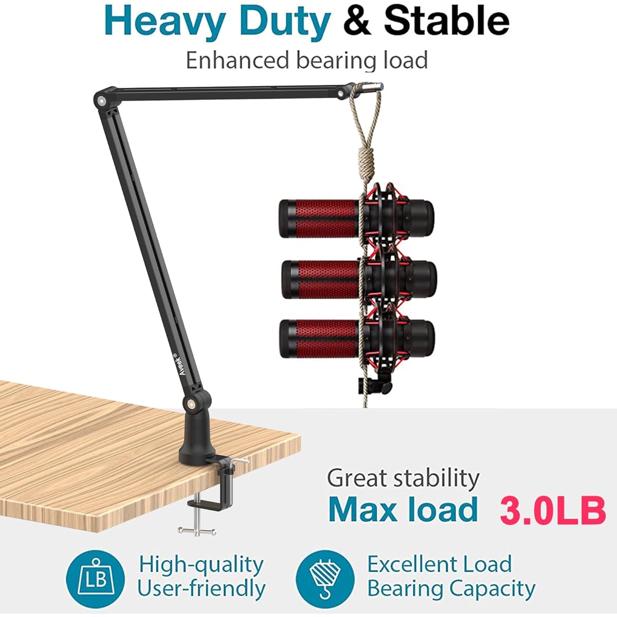 Aveek Boom Arm Microphone Stand, Adjustable Desktop Metal Microphone Arm for HyperX QuadCast/Blue Yeti/Shure SM7B/Rode NT1, Rotatable Scissor Mic Arm Stand for Gaming Streaming Podcasting YouTube