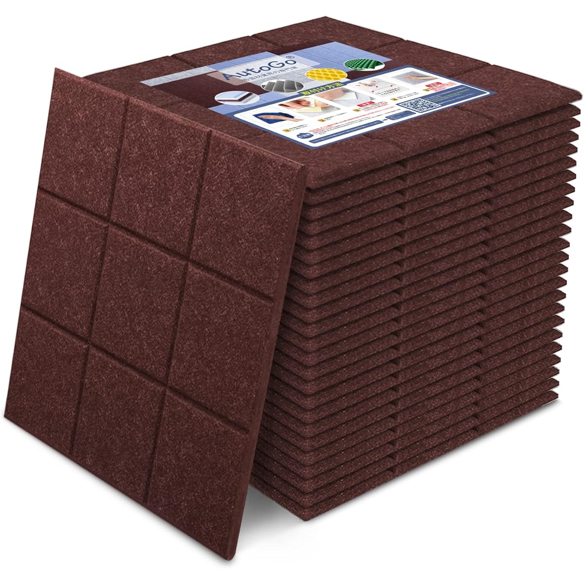 etardant, moisture proof, hard soundproofing material, gaming room/recording studio/office/karaoke, soundproofing material, musical instrument, piano room soundproofing, 3m, double-sided tape included (300mm*300mm*9mm) [36 pieces│Check pattern│Red brown]