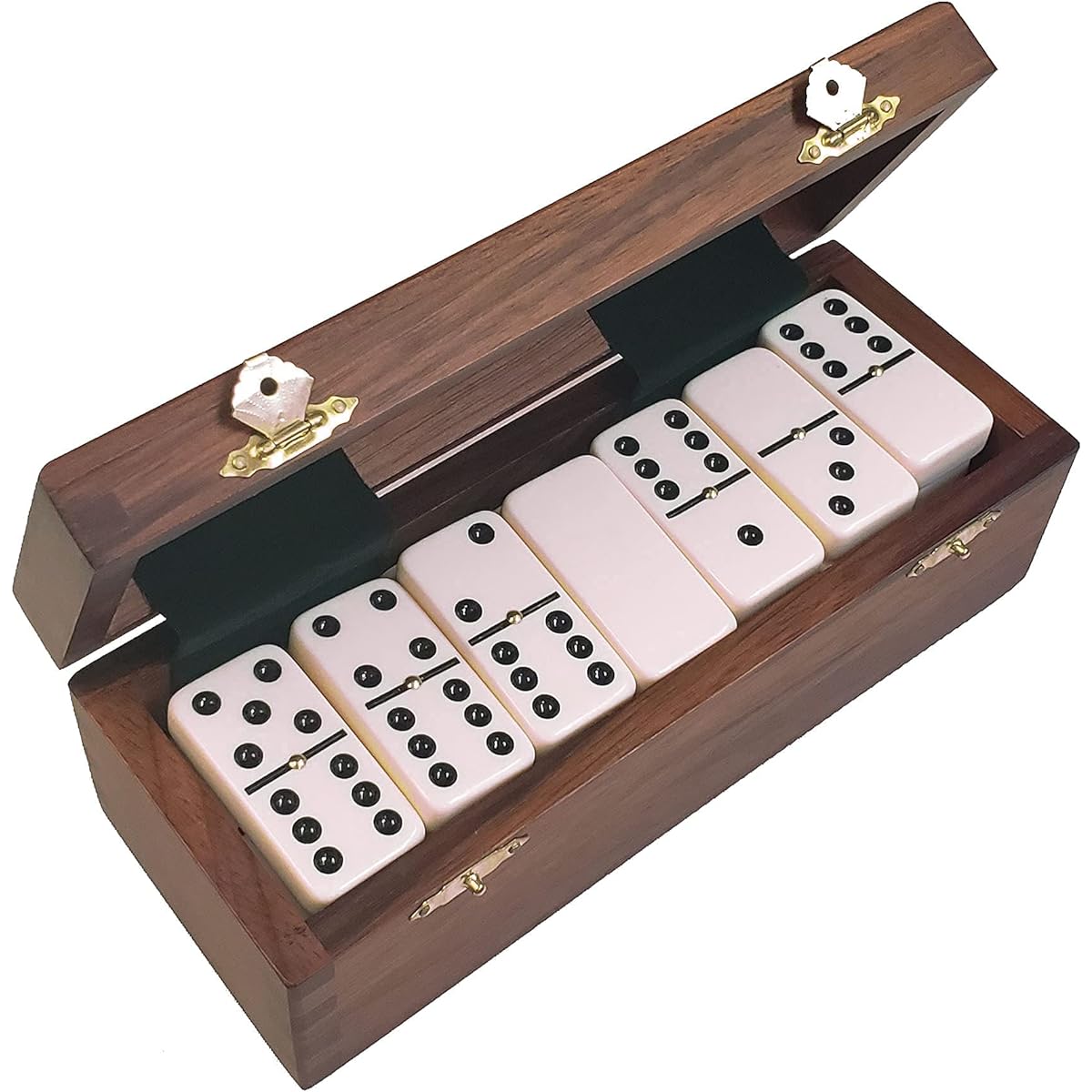 Marion Domino Double Six Cream Shaped Jointed Sheesham Wood Box - Jumbo Tournament Size w/ Spinners