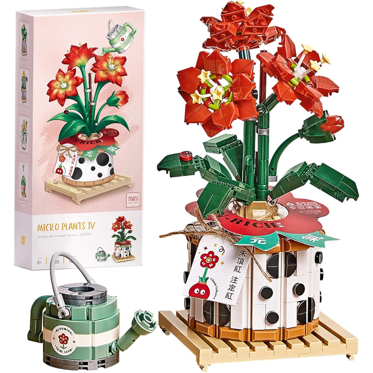 MEIEST Mini Building Blocks Bonsai Plant Model Set Creative DIY Simulation Particle Flower Succulent Collection Construction Blocks Toys Home Decoration (Amaryllis)