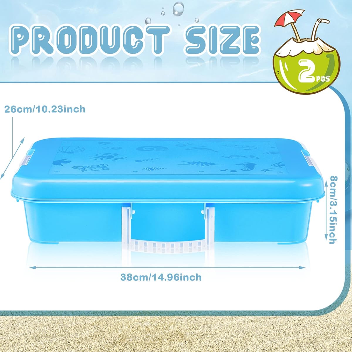 Suttmin 2-Piece Portable Sand Tray with Lid Small Plastic Sandbox with Handle 14.96 x 10.24 x 3.15 inches Blue