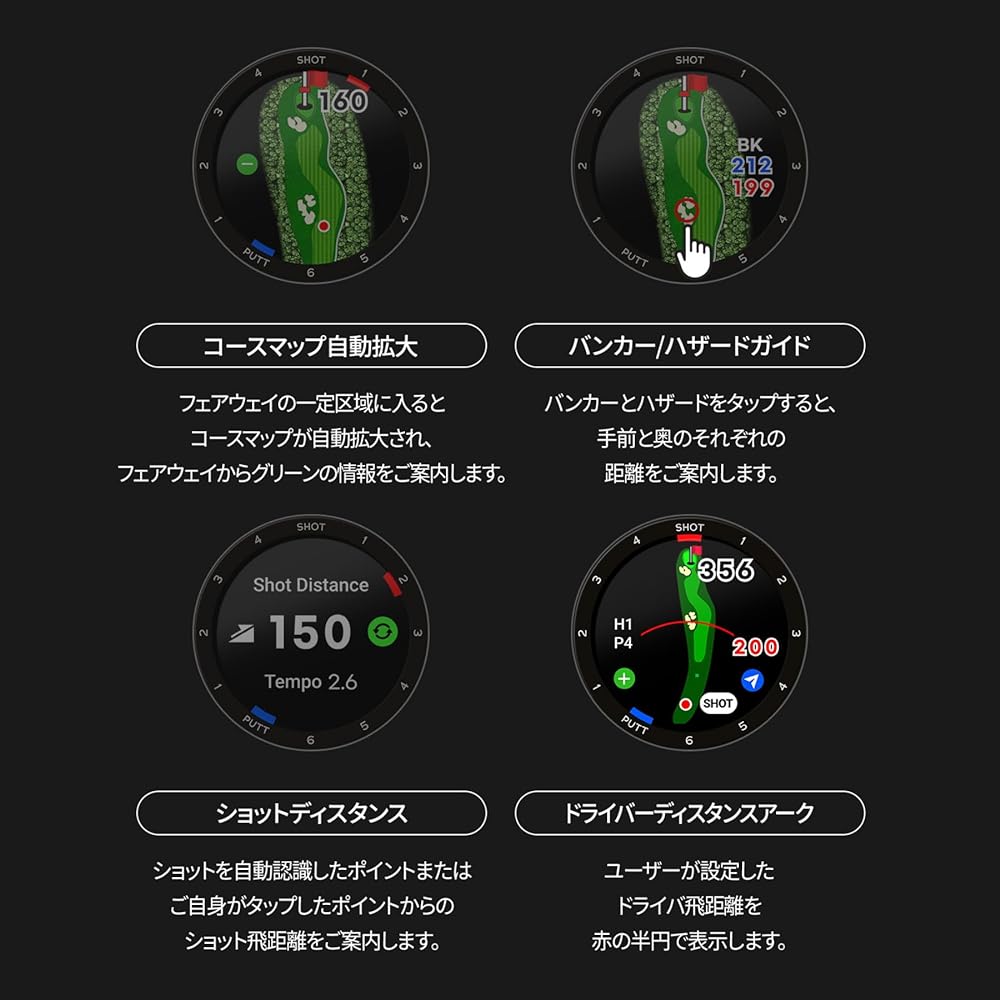 [Voice Caddy] T-Ultra T-Ultra Watch-type Golf Navigation Black/White Flashback Function Green Height Difference Display Three Point Distance Display Course Layout (Black)