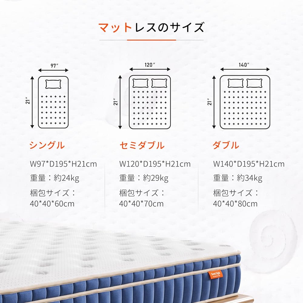 Sweetnight Mattress Single Hard Extra Thick 21cm Coil Mattress High Resilience Mattress High Density Coil Gel Memory Foam Single Mattress Bed Mattress Body Pressure Dispersion High Breathability High Durability Odor Resistant Compression Packaging Blue (