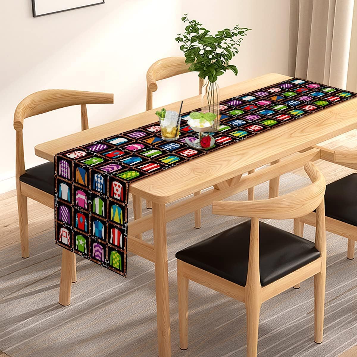 Kentucky Derby Table Runner Run for the Roses Jockey Costume Tablecloth for Horse Racing Party Kitchen Dining Home Decoration (13" x 36")