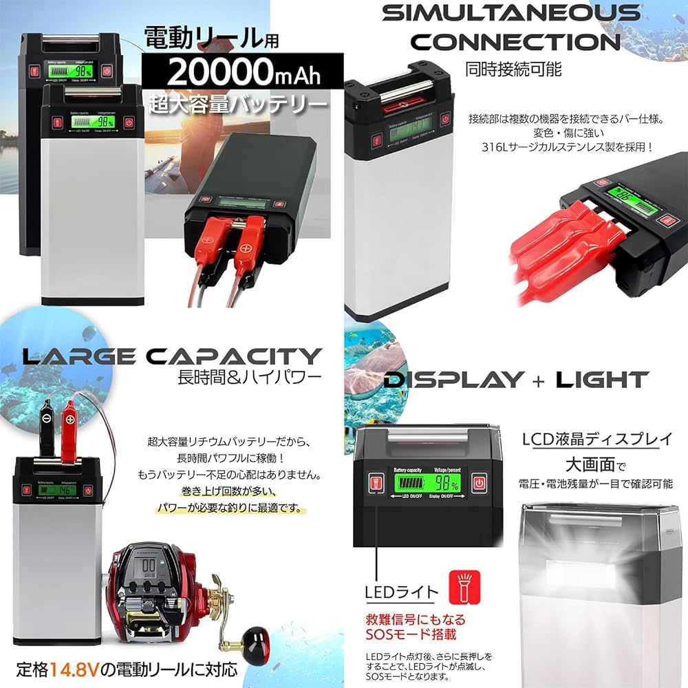 @NSS Electric Reel Battery GN-20F Rapid Charger/Cover Set 14.8V 20000mAh Built-in Panasonic Cell Daiwa Shimano Reel Battery Super Lithium Battery (Black)