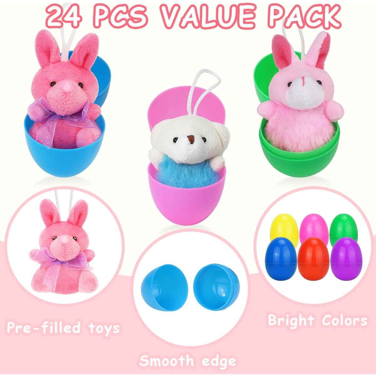 Easter Egg Basket Stuffer Toy - 24 Pack Stuffed Animal Party Fvors Easter Basket Stuffer Easter Egg Hunt for Boys Girls Toddlers (Not Pre-Filled)