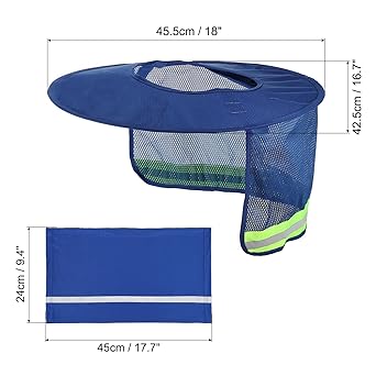 PATIKIL Hard Hat Sunshade 2 Pieces Sun Neck Protection Mesh Full Brim and Neck Gaiter Scarf High Visibility Reflective Hard Hat Accessories Blue