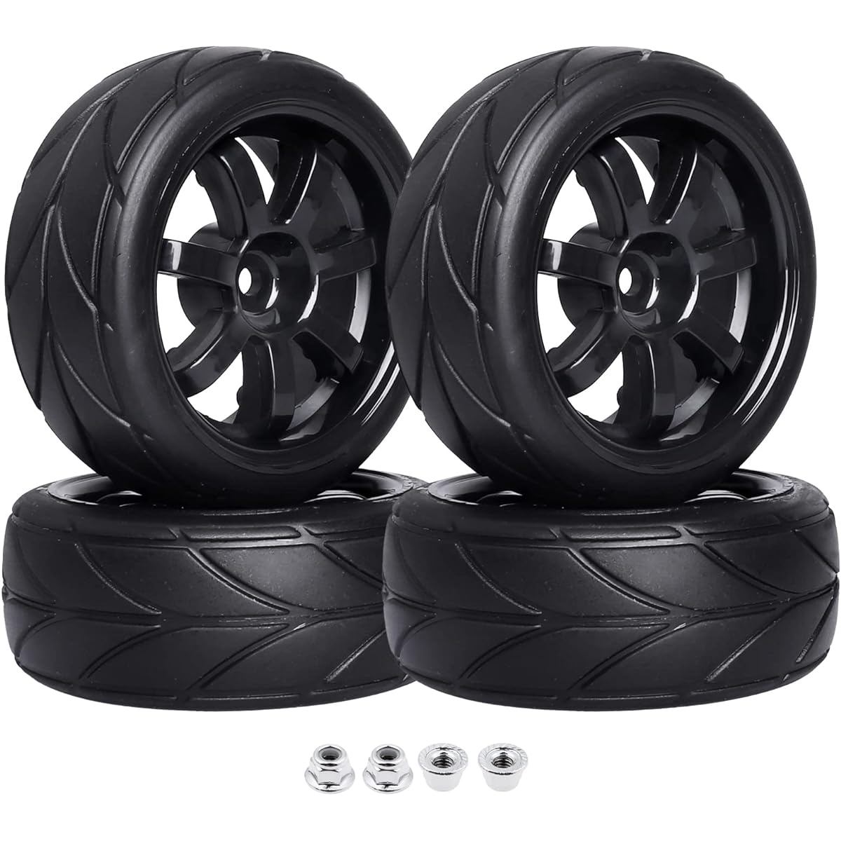 AllinRC Adhesive 12mm Hex Hub Wheel Rim & 2.5" Rubber Tire 1/10 On-Road Touring Car Drift Traxxas 4tec 2.0 3.0 Tamiya TT02 TT01 HPI RS4 HSP Flying Fish Wltoys 144001 Kyosho Fazer (Edition A)