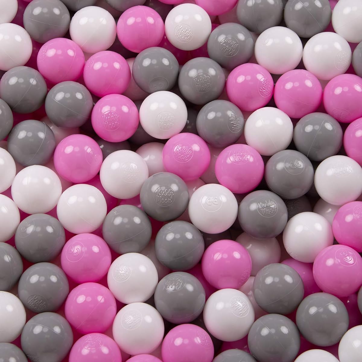 KiddyMoon Soft Plastic Play Balls For Children 300 Balls/6Cm-2.36In Colourful Certified Made In EU, Grey/White/Pink