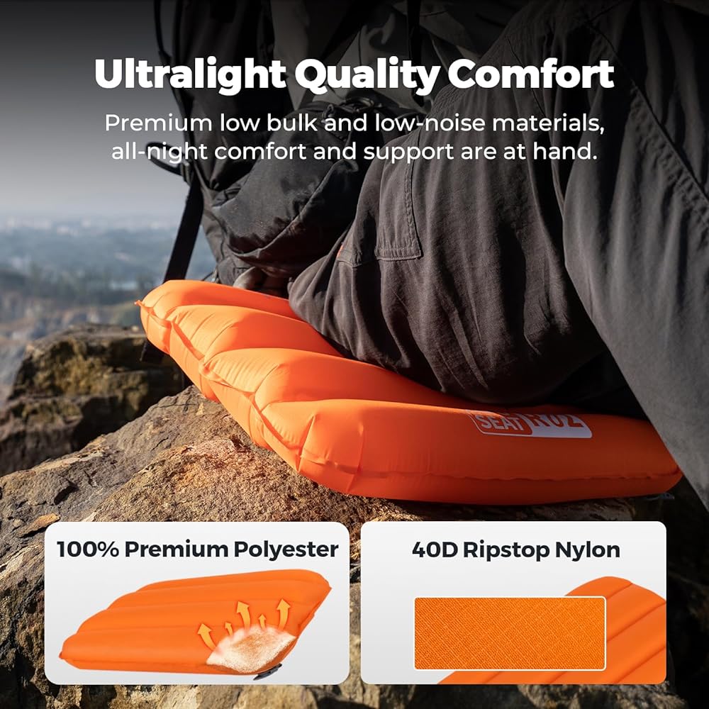 FLEXTAILGEAR Zero Seat Camping Ultralight Inflatable Travel Cushion Portable Seat Cushion with Carry Bag for Outdoor Backpacking/Outlook/Camping/Hiking (Orange)