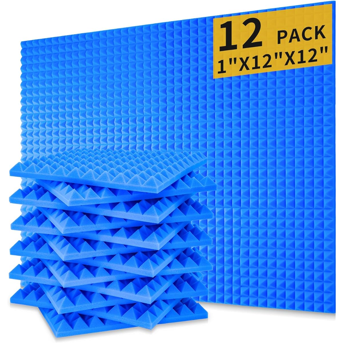 Saiqiang Acoustic Panel Sound Absorption 12 Pack for High Density Pyramid Acoustic Foam 1" x 12" x 12" Soundproof Panel for Wall Noise Canceling Blue 12P-1"