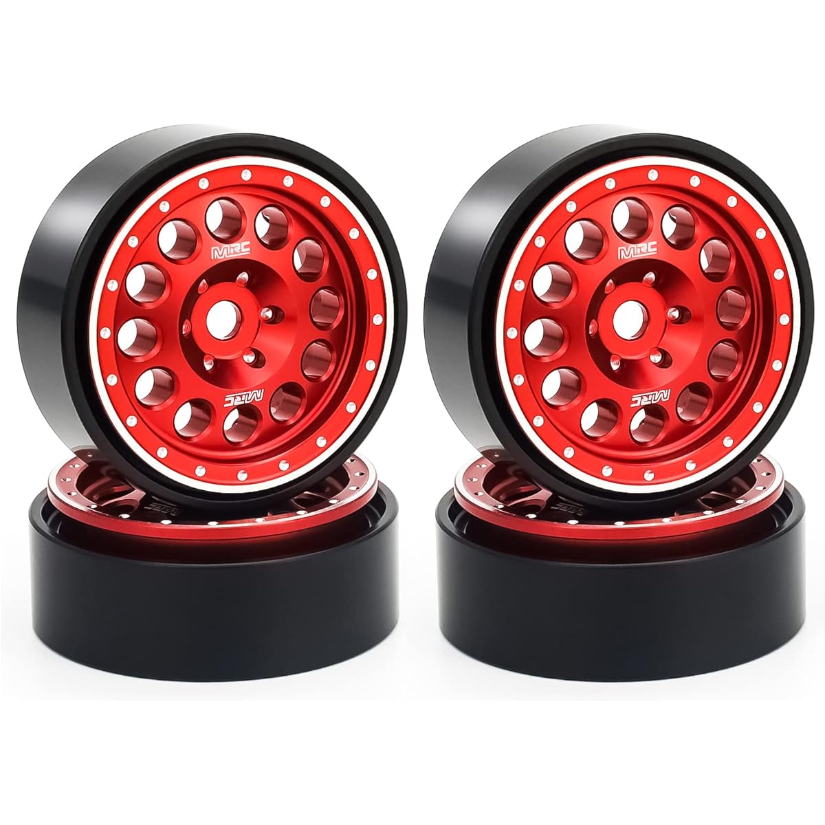 MRC SXC24 Upgrade Aluminum Beadlock 1.0 Wheels (4) Set SCX24 Deadbolt C10 Jeep Betty (Red)