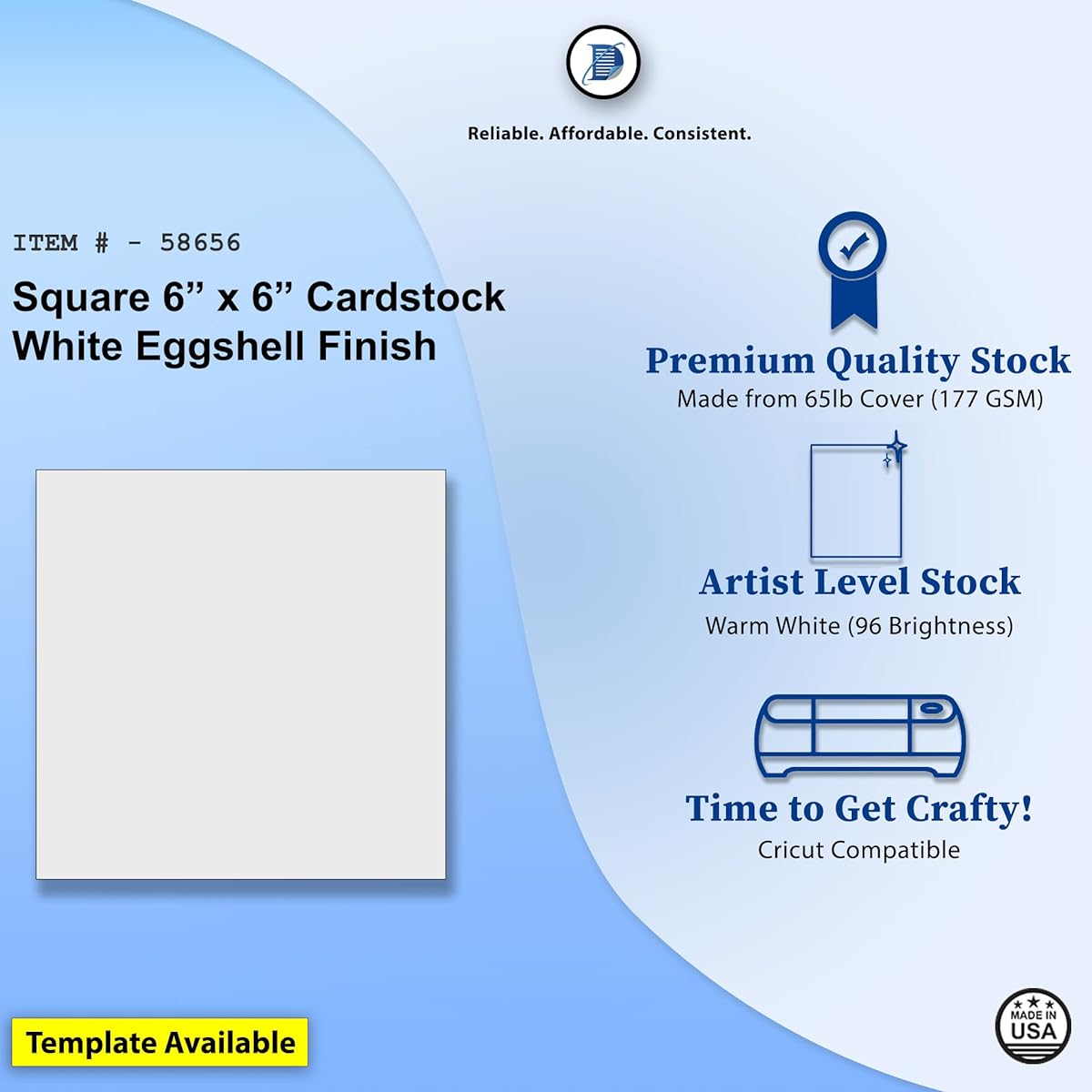 Premium Artist Card Stock Square (6 x 6) White Eggshell Finish (65 lb Cover) - for Spin Art Refills, Sketching, Charcoal, Watercolor, Painting (100 Sheets)