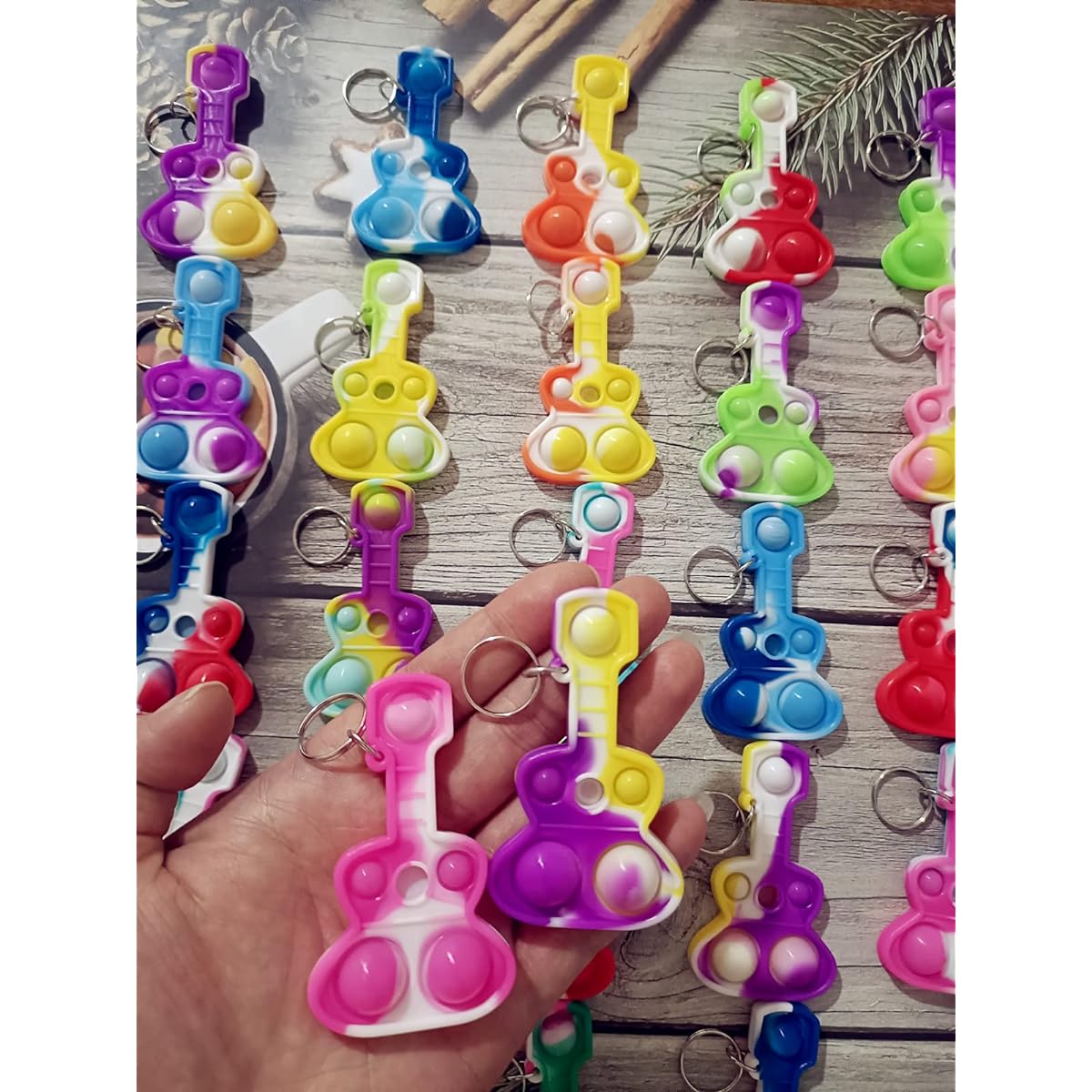 Mini Pop Fidget Keychains Gifts for Boys and Girls Party Favors Classroom Prizes (30 Pack Bulk Guitar)