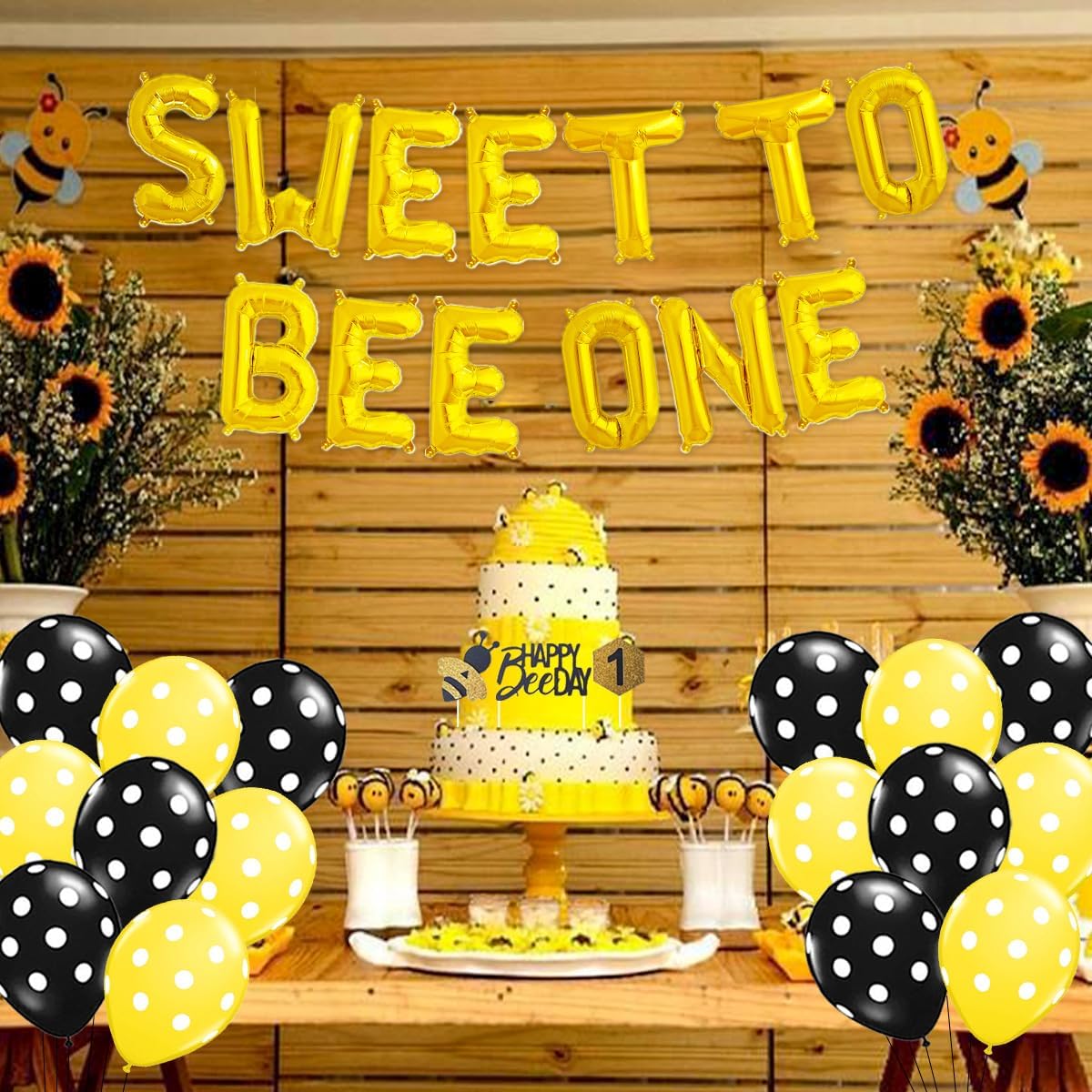 Bee 1st Birthday Party Decorations - Sweet To Bee One Balloons, Monthly Photo Banner, Bumblebee Theme Birthday Party Supplies, First Bee Day Decor