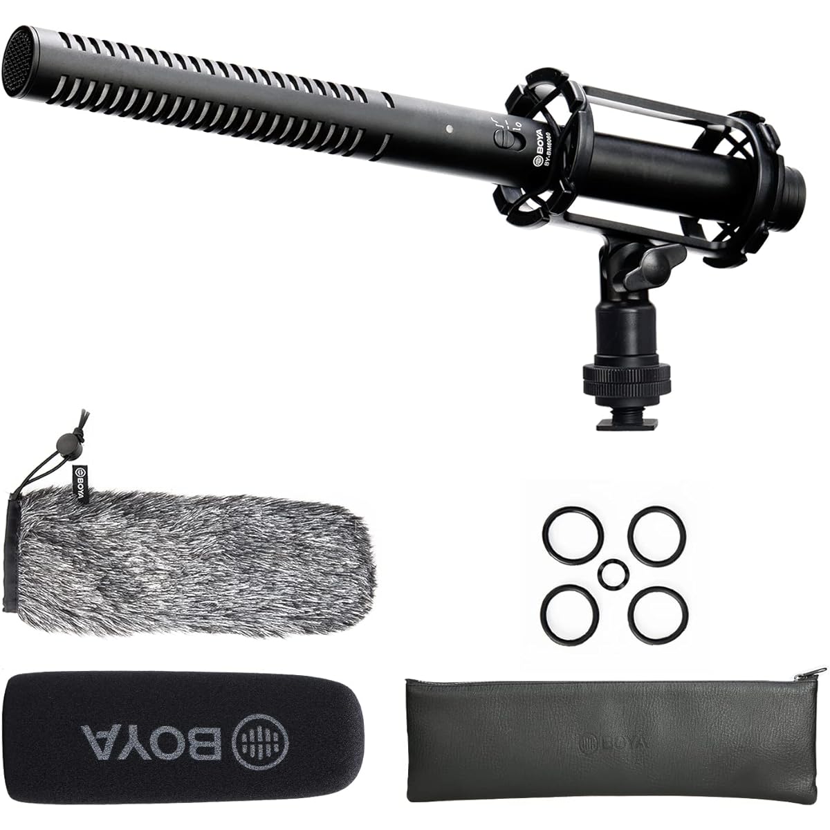 BOYA BY-BM6060 Super Unidirectional Shotgun Microphone Condenser Microphone Aluminum Alloy Construction 3-Pole XLR 24-48V Phantom Power Low Cut Mode Compatible with Microfilm/Program Shooting/Documentaries, etc.