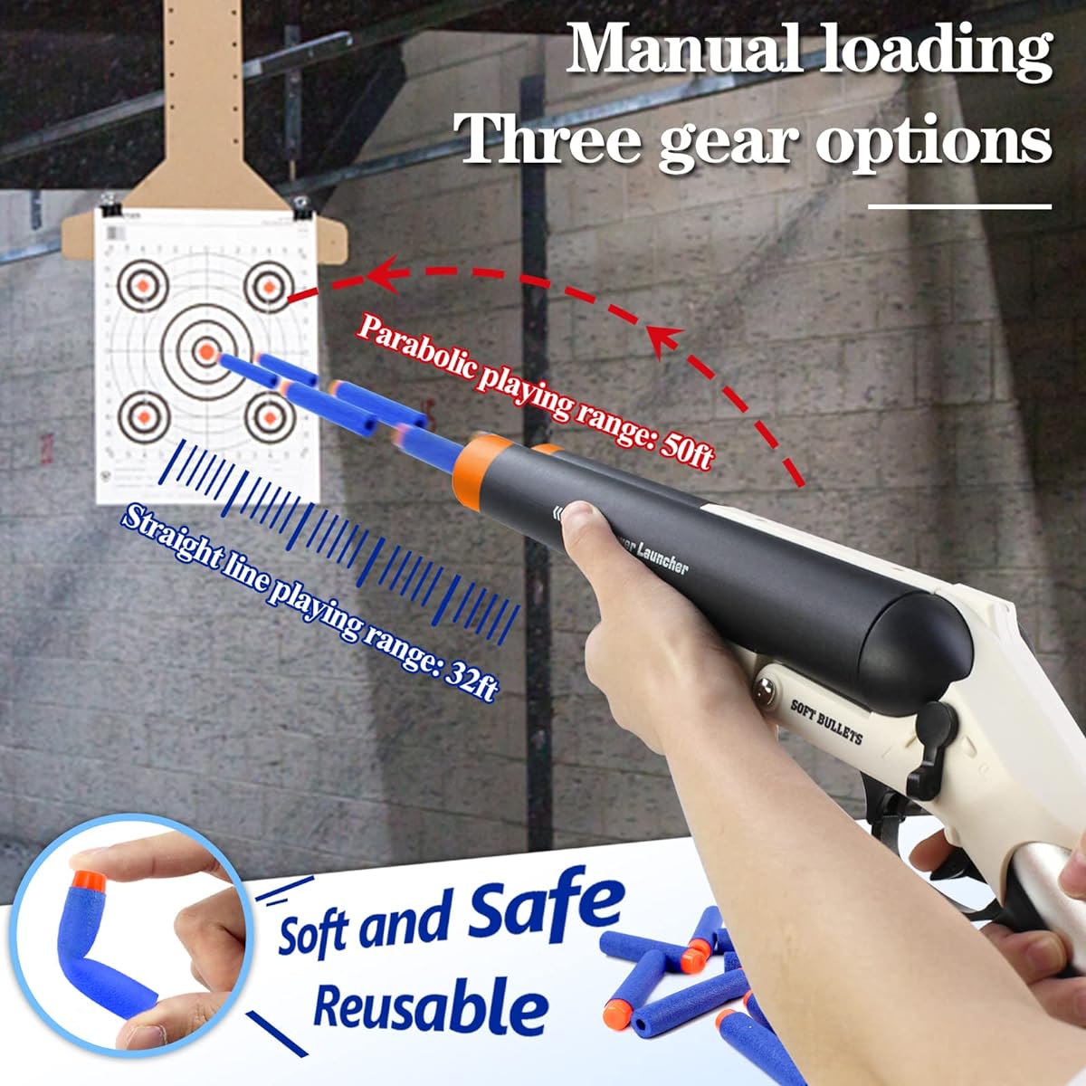 Toy Foam Blaster Double Barrel Toy Foam Blaster Shell Shooting Foam Dart Blaster with 20pcs Soft Foam Darts Outdoor Games Kids Gift (Black)