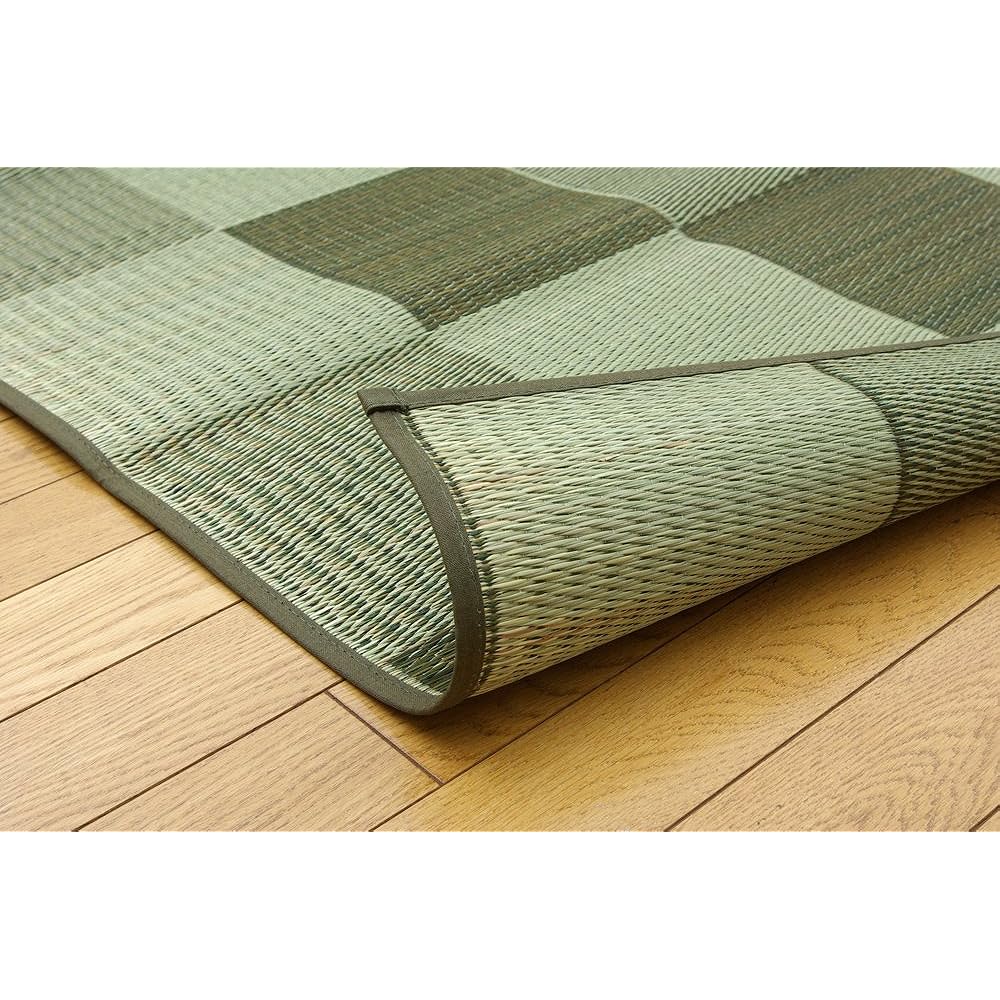 Ikehiko Corporation Rush Rug Carpet Block 2 Approx. 140 x 200cm Green Made in Japan #8220800