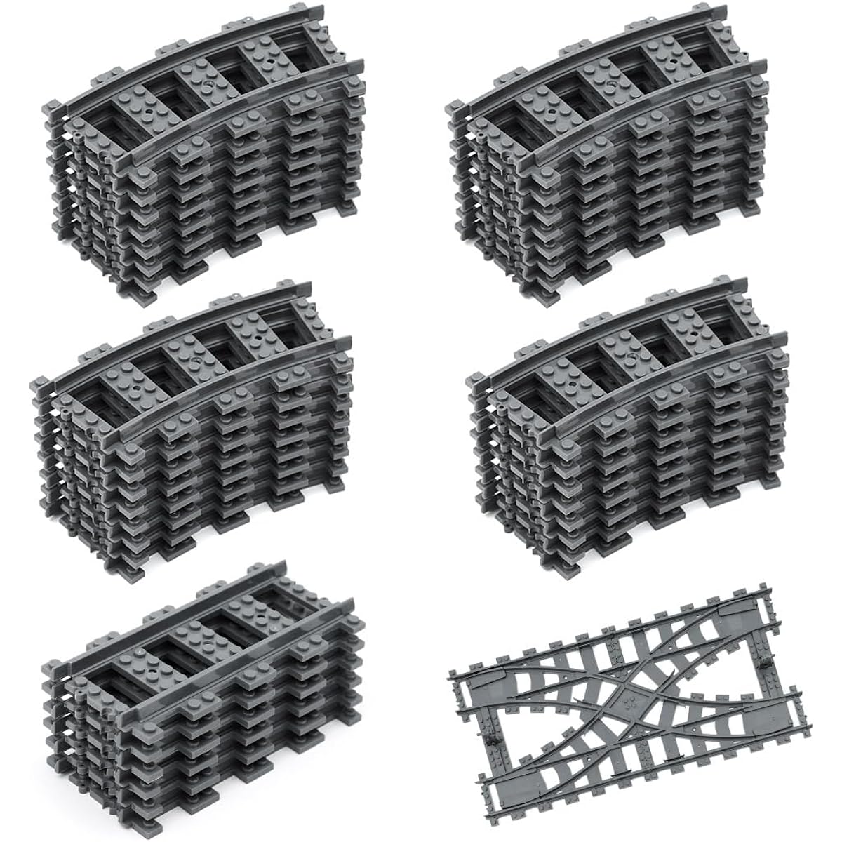 Etarnfly Classic City Train Track with 32 Curves, 6 Straights and 1 Integrated Split Train Track - Railway Building Toy Accessories Compatible with Major Brands