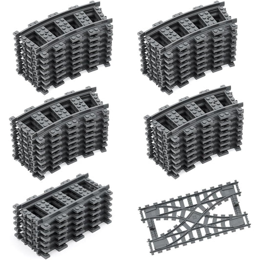Etarnfly Classic City Train Track with 32 Curves, 6 Straights and 1 Integrated Split Train Track - Railway Building Toy Accessories Compatible with Major Brands