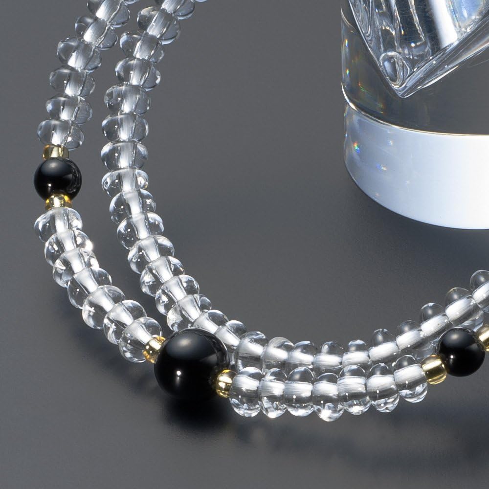 Buddhist Altar Shop Takita Shoten Specially Selected Bracelet Prayer Beads, 108 Beads, Genuine Crystal, Tangerine Beads, Black Onyx Tailor ◆ Genuine (Official) Mala Bead Bracelet, Brace Prayer Beads, Bracelet Prayer Beads, Power Stones, Two Wheels [Certi